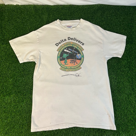 Hanes Beefy Other - VTG 90s 1996 1997 Mars Pathfinder T-Shirt Delta Delivers McDonnell Douglas NASA